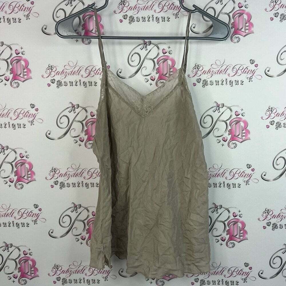 Love and liberty tank top 100% silk tan Chic Beige Camisole Top